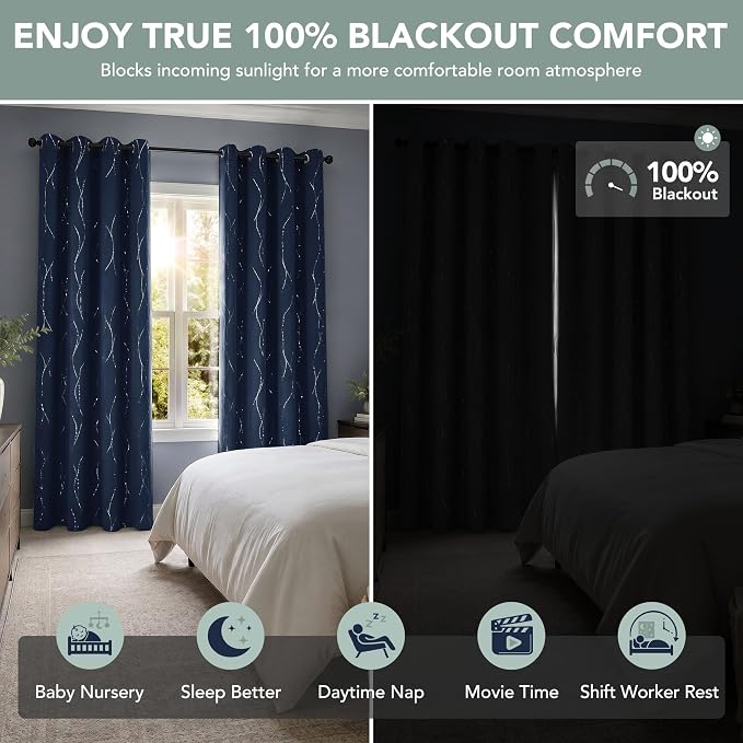Deconovo 100% Blackout Living Room Curtains 95 Inches Long, Thermal Insulated - Image 2