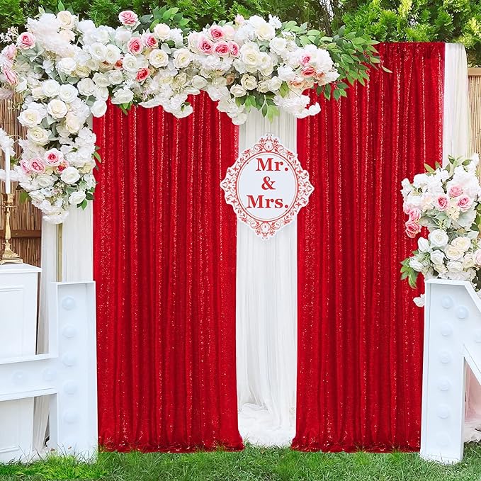 JYFLZQ Red Sequin Backdrop Curtains 2ft x 8ft 2 Panels Glitter Photo Booth - Image 3
