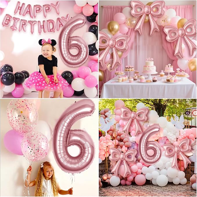Bow Number 6 Birthday Balloons, Coquette Party Decorations Supplies - Image 3