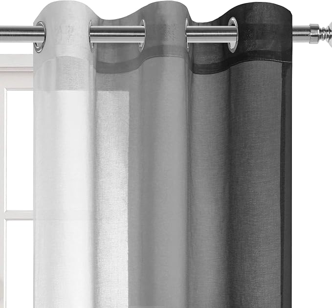 DWCN Black Faux Linen Ombre Sheer Curtains - Image 2