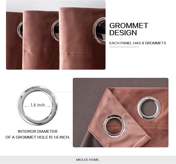 MIULEE Velvet Curtains Dusty Rose Pink 52 x 63 Inch Length Set of 2 | Grommet - Image 2