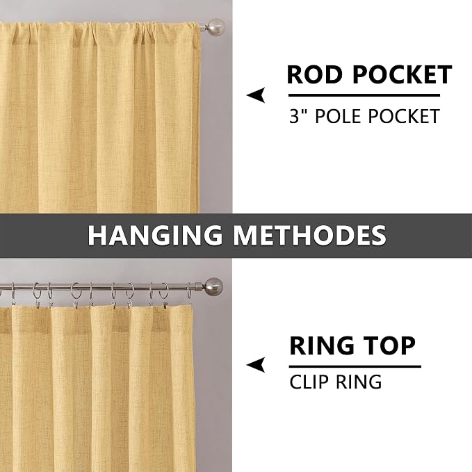 Tollpiz Linen Curtain Bedroom Rod Pocket Semi Sheer Curtains Burlap Light - Image 5
