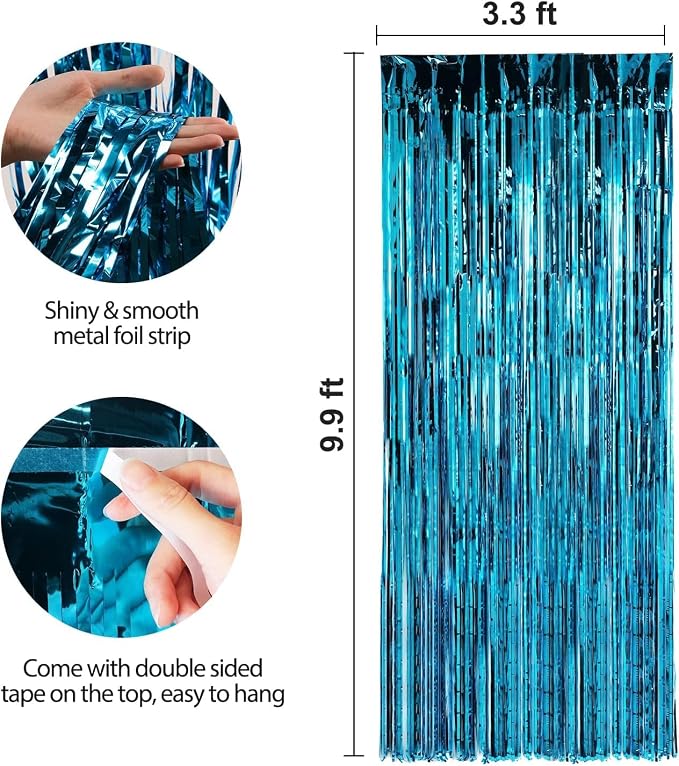 Crosize 8 Pack Blue Party Streamers Backdrop, 3.3 x 9.9 ft | Tinsel Foil Fringe - Image 3
