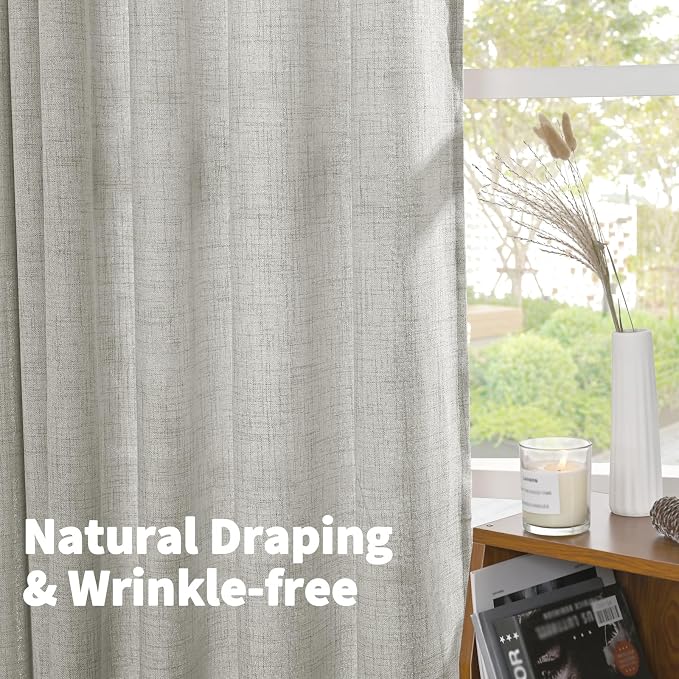 YoungsTex Light Grey Linen Curtains 40 Inch Length, Light Filtering Short Drapes - Image 5