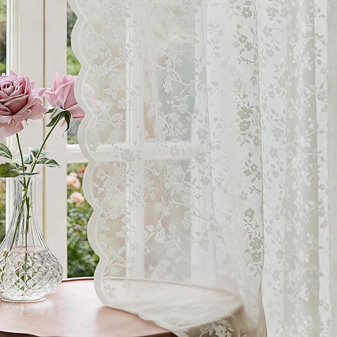 Anmao Vintage Lace Sheer Curtains 54 Inches Long by Anmao