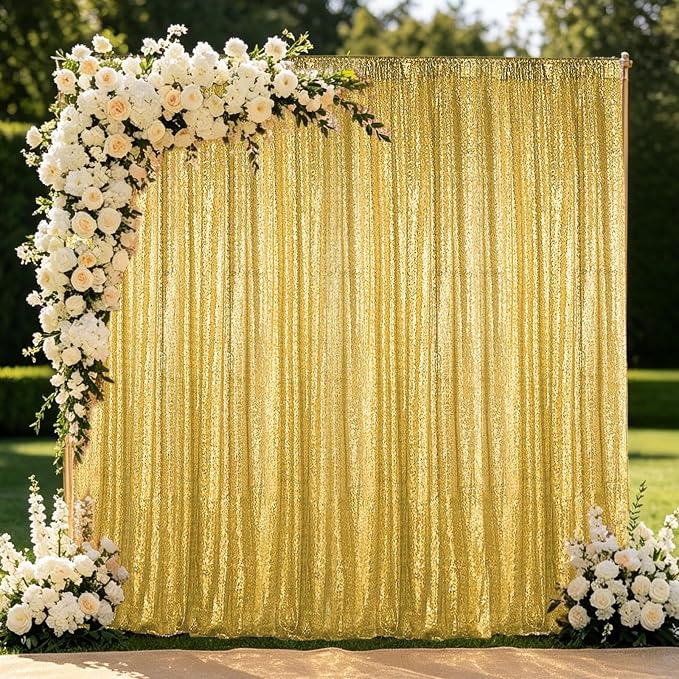 Hahuho Gold Sequin Backdrop Curtain, Party Decoration（4 Panels, 2FT x 8FT - Image 7
