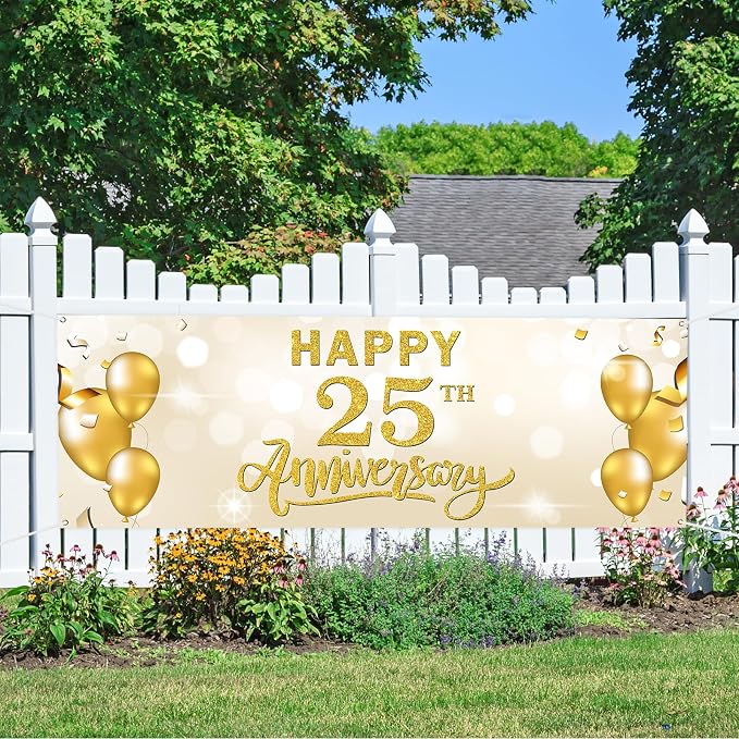 Large Happy 25th Anniversary Banner Twenty-one Themed Garden Backdrop Banner - Image 5