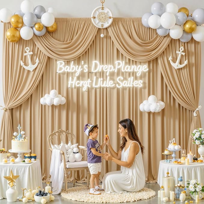 20 ft x 8 ft Thick Champagne Backdrop Curtain - Image 7