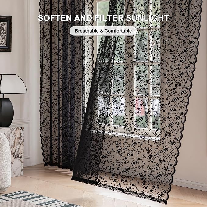 Anmao Vintage Lace Sheer Curtains 54 Inches Long - Image 2