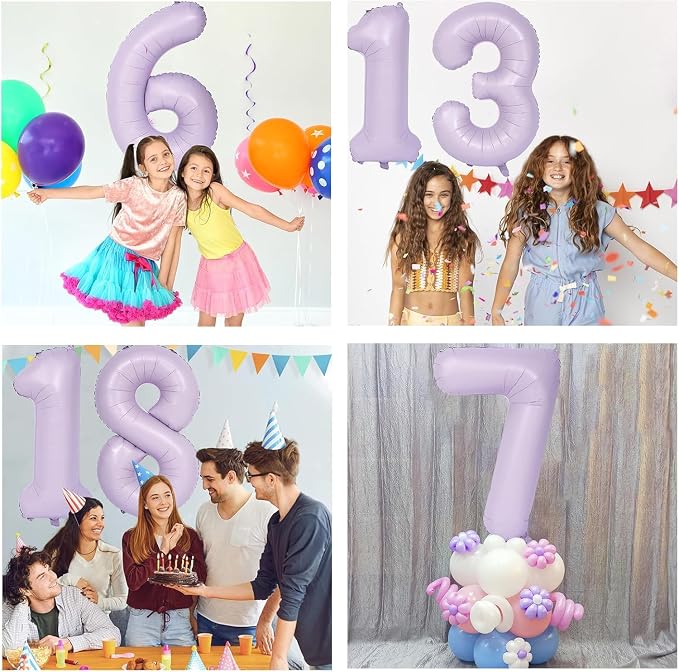 40 Inch Purple Number Balloons Light Purple 4 Balloon Matte Purple Birthday - Image 5