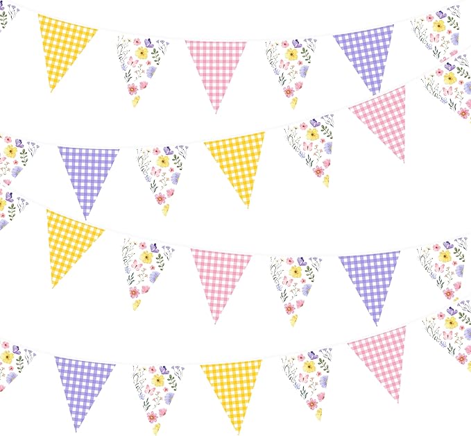 32Ft Wildflower Party Decorations Pink Purple Yellow Gingham Plaid Flowers by pinkblume