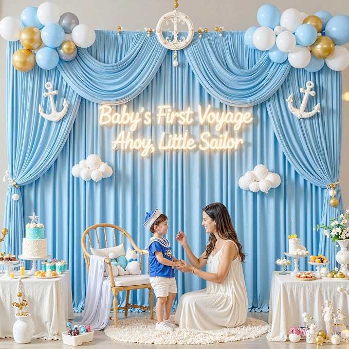 20 ft x 10 ft Wrinkle Free Baby Blue Backdrop Curtains - Image 9