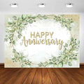 Happy Anniversary Backdrop Sage Green Leaves Anniversary Banner Wedding Party by AVEZANO