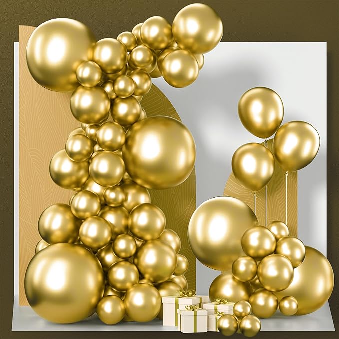 PartyWoo Gold Balloons 140pcs Different Sizes of 18 12 10 5 Inch | Balloons by PartyWoo