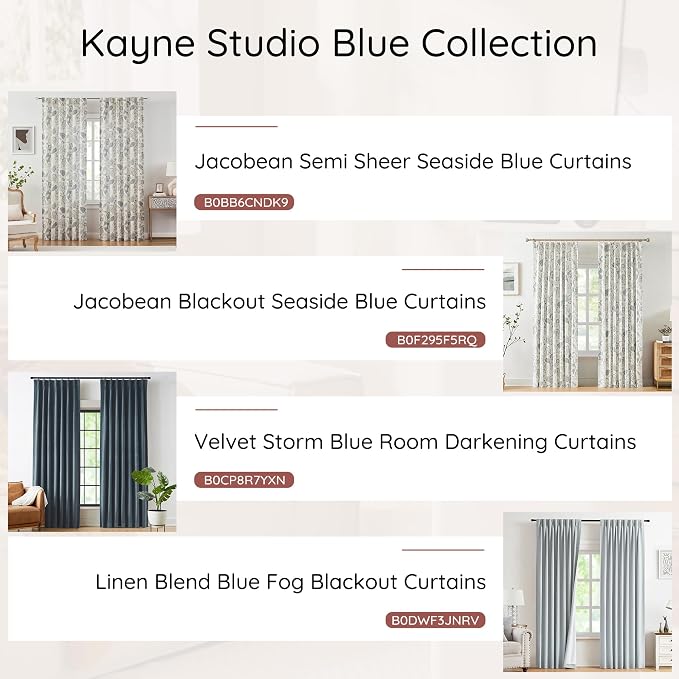 Kayne Studio Blue Grey Jacobean Floral Rod Pocket Semi Sheer Curtains 84" L | - Image 8