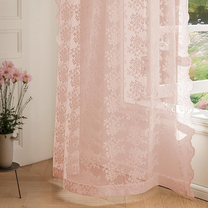 Anmao Vintage Lace Curtains 45 Inches Long 2 Panels Set, Romantic Elegant Light - Image 8