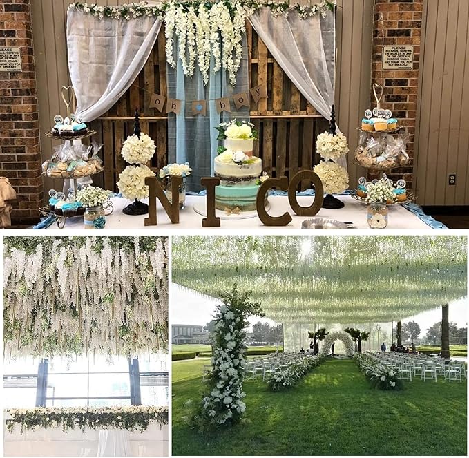 Artificial Wisteria Hanging Flowers Fake Wisteria Flower Garland Silk Vines - Image 6