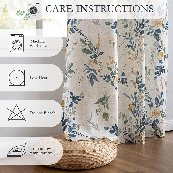 MYSKY HOME Linen Floral Kitchen Curtains 36 inch Length 2 Panels Set Over Sink - Image 6