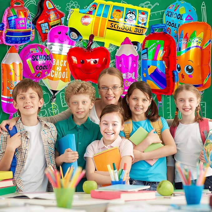 80 Pcs Back to School Balloons, Colorful Bus School Pencil Apple Crayon Foil - Image 3