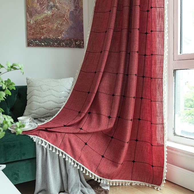Sutuo Home Boho Curtains for Bedroom 96 Inch Length, Semi Blackout Checkered by SutuoHome