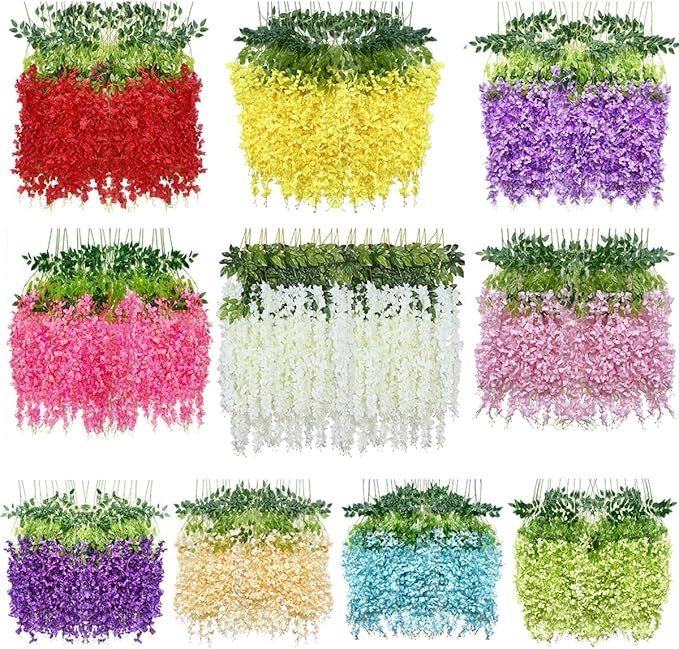 Artificial Wisteria Hanging Flowers Fake Wisteria Flower Garland Silk Vines - Image 8