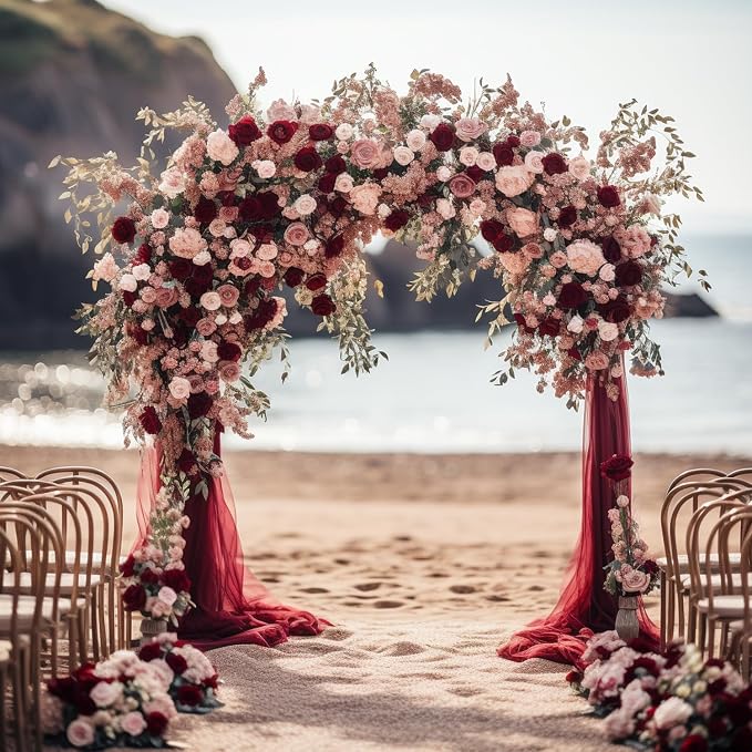 Wedding Arch Draping Fabric Backdrop Drapes 2 Panels, Burgundy | 28.7"x20FT - Image 4