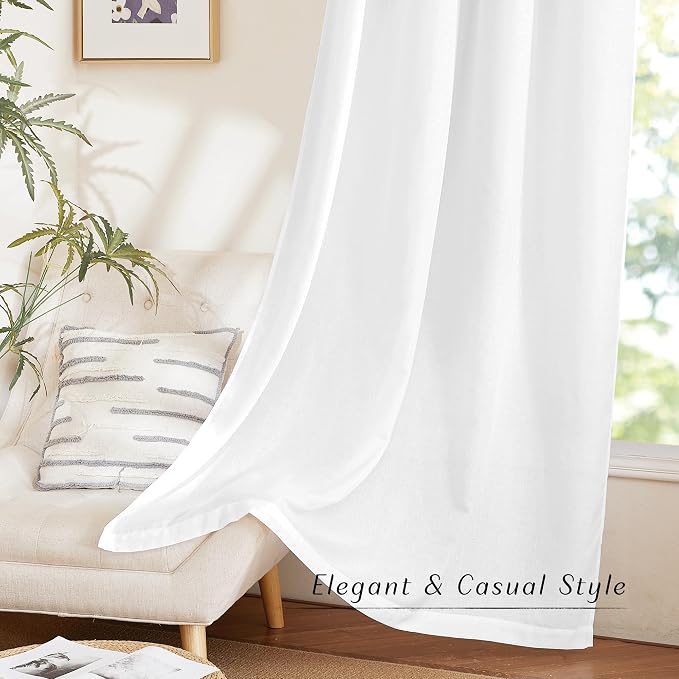 NICETOWN White Window Curtains 63 inches Long, Grommet Linen Blend Drapes - Image 5