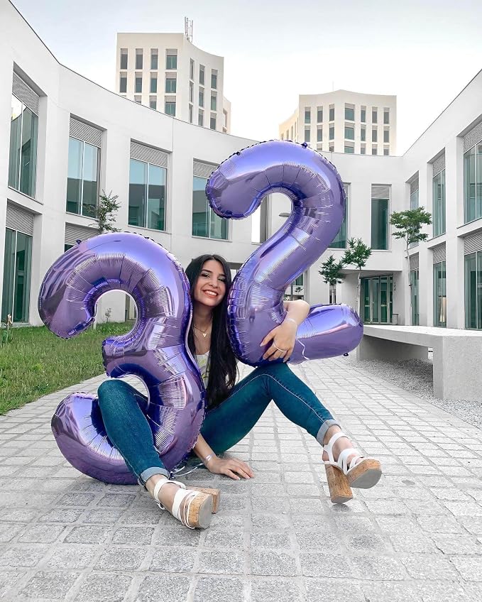 Number 22 Purple Balloons 40 Inch Giant Purple Foil 22 Helium Balloons - Image 3
