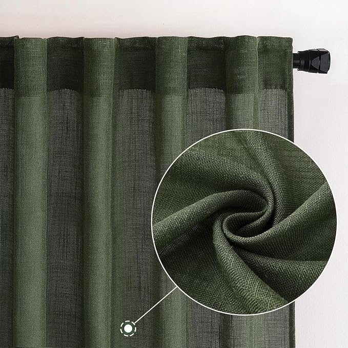 MIULEE Olive Green Linen Curtains 52x84 Inch Length - Image 2