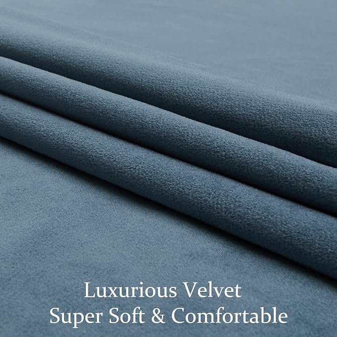 BULBUL Velvet Stone Blue Blackout Curtains 96 inch Long - Image 5