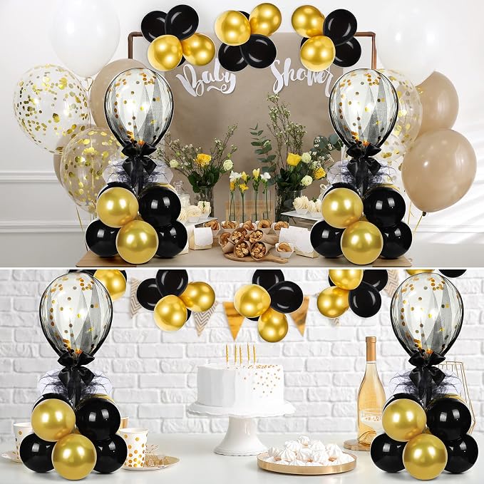 BBTO 8 Set Gold Black Table Centerpieces Balloons Stand Kit, Latex Balloons and - Image 6