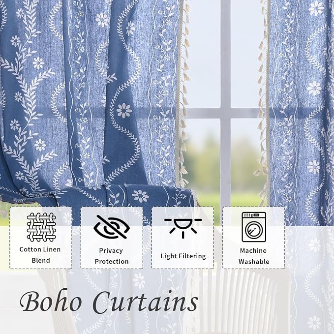 Schweek Blue Floral Curtains 63 Inches 2 Panels Length - Image 4