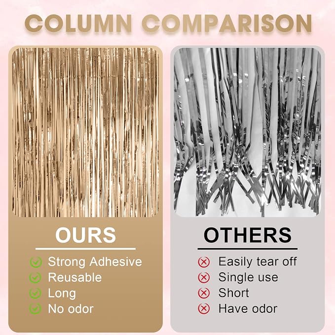 Voircoloria 3 Pack 3.3x8.2 Feet Champagne Foil Fringe Backdrop Curtains - Image 5