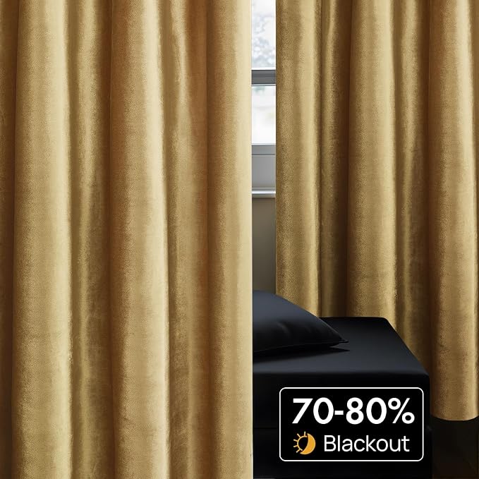 BULBUL Velvet Gold Curtains 72 inch Length- Living Room Blackout Thermal Window - Image 4
