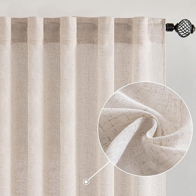 MIULEE Natural White Linen Curtains 42x84 Inch Long Textured Window Drapes | 2 by MIULEE