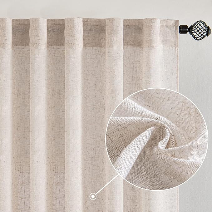 MIULEE Natural White Linen Curtains 37x72 Inch Length 2 Panels | Window Drapes by MIULEE