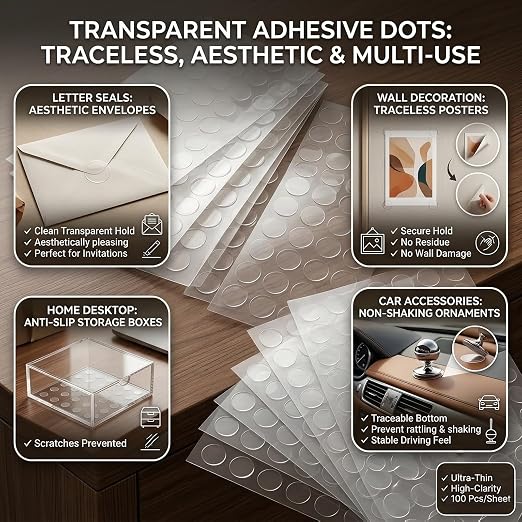 Glue Dots Double Sided 200 PCS, 0.39 Inch Clear Sticky Tack, Removable Poster - Image 5