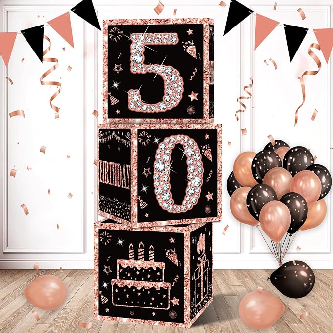 Eiurteao 3pcs Rose Gold 50th Birthday Decorations Boxes by Eiurteao
