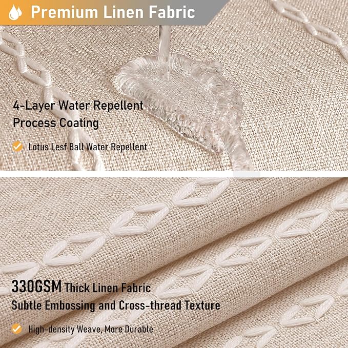 72x96 Extra Long Boho Linen Heavy Duty Shower Curtain Set, Tan/Taupe | Extra - Image 4