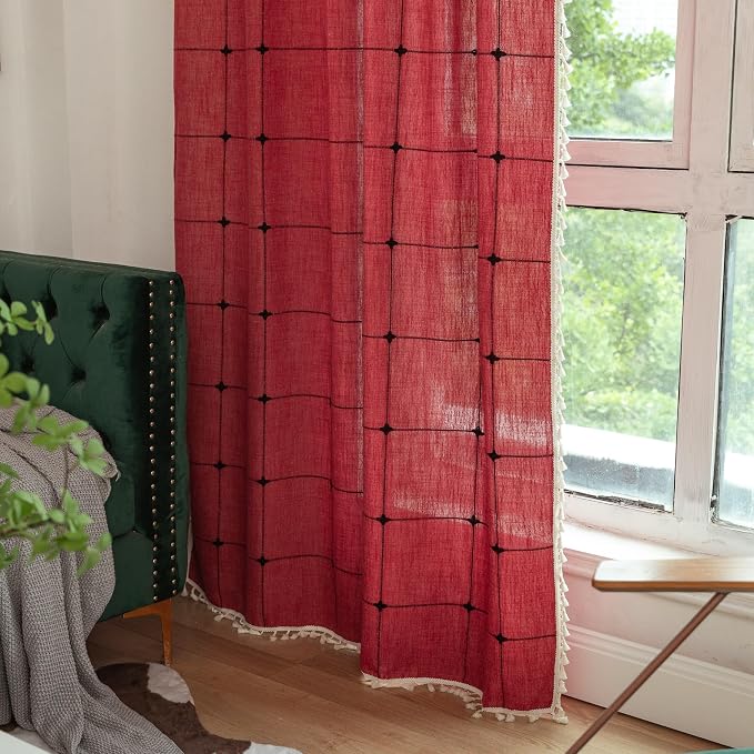 Sutuo Home Boho Curtains for Bedroom 96 Inch Length, Semi Blackout Checkered - Image 5