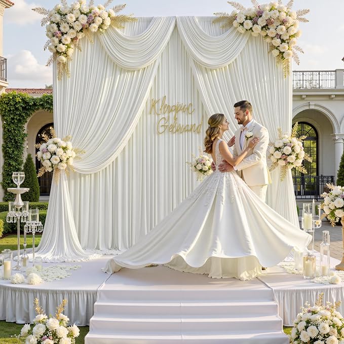 30 ft x 8 ft Ivory Backdrop Curtain Panels, 6 Panels 5 ft x 8 ft Wrinkle Free - Image 2