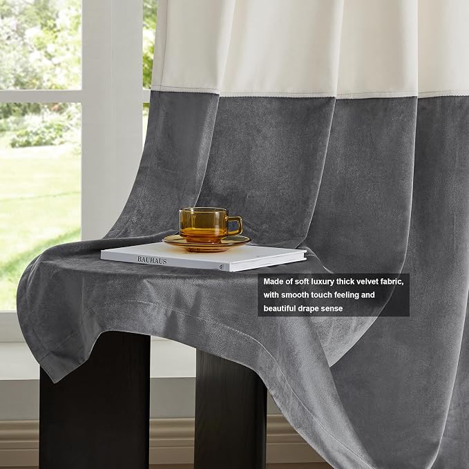 BULBUL Cream Ivory Gray 120 inches Velvet Curtains - Image 5