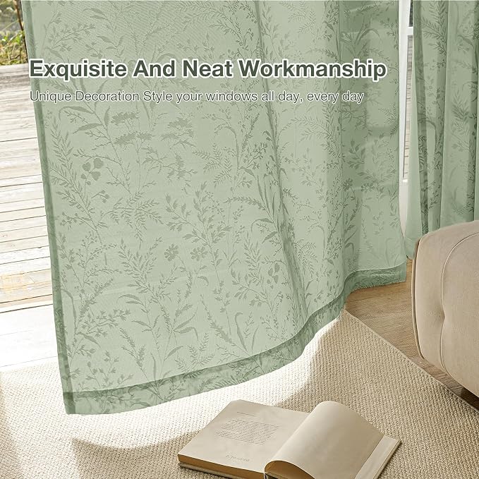 Anmao Sage Green Semi Sheer Light Filtering Curtains 90 Inches Long 2 Panels - Image 7