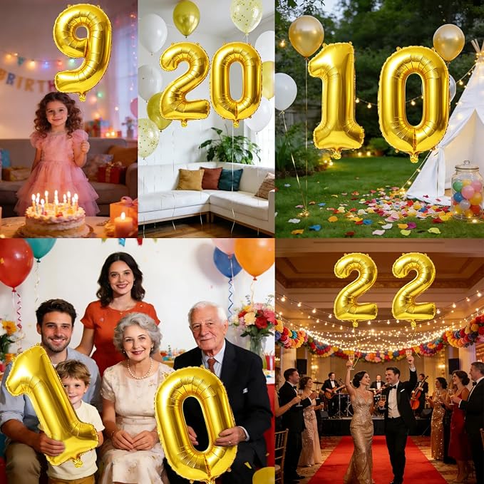 40 Inch Number 9 Balloons for 9th Birthday Party Decorations, 0-100 Gold Large - Image 7