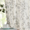 jinchan Grey Floral Linen Curtains 96 Inch Farmhouse Back Tab 2 Panels | Light by JINCHAN