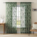 Dark Green Lace Curtains 96 Inches Long 2 Panels Sheer Floral Curtains by SEEKRIGHTHomeDecor