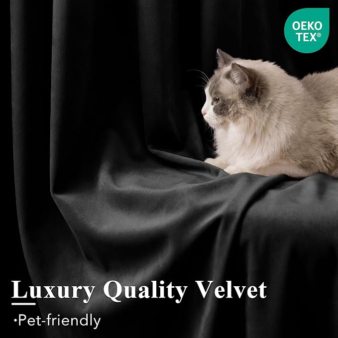Blackout Black Velvet Curtains for Home Theater, 2 Panels | 300GSM Soft Velvet - Image 5