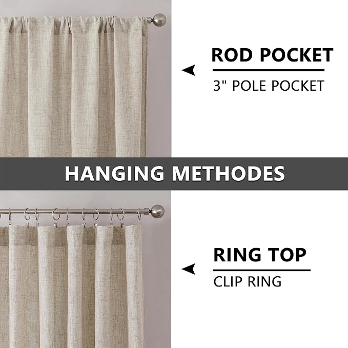Tollpiz Linen Curtains Living Room Rod Pocket Semi Sheer Curtain Burlap Light - Image 5