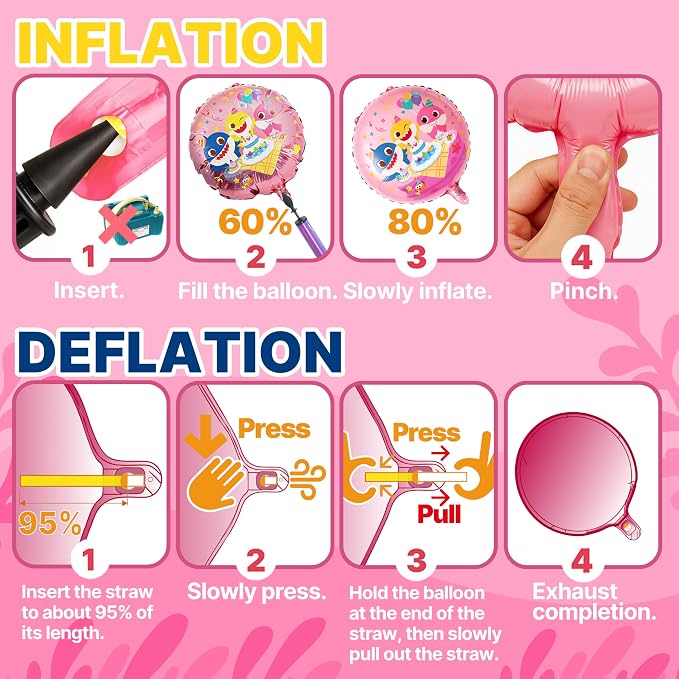 PartyWoo Baby Shark Pink Foil Round Star Mylar Number 3 Balloons 5pcs | Balloons - Image 7
