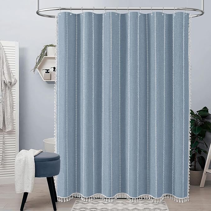 72 x 90 Boho Farmhouse Linen Heavy Duty Cloth Shower Curtain Set, 330GSM Linen - Image 6